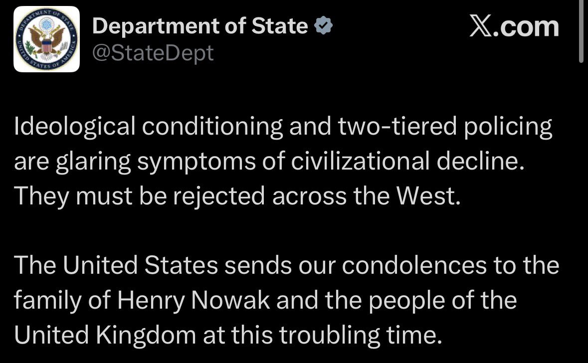 GBPolitcs's tweet photo. 🚨NEW: The Government of the United States has extended official condolences to the family of Henry Nowak and to the people of the UK https://t.co/oKzhom5Vrj