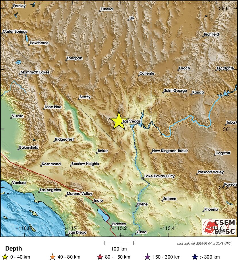 LastQuake's tweet photo. ⚠Preliminary info: #earthquake (#sismo) about 7 mi NW of Las Vegas (#Nevada) 1 min ago (local time 13:47:54)❗MAGNITUDE NOT AVAILABLE YET❗Updates at:
📱https://t.co/QMSpuj6Z2H
🌐https://t.co/AXvOM7I4Th
🖥https://t.co/wPtMW5ND1t https://t.co/MVxnRX0QGw