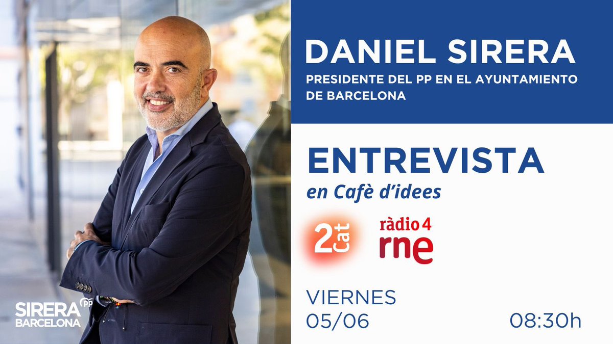 pp_bcn's tweet photo. 📺 Entrevista a @danielsirera mañana a las 8.30h en @cafedidees_rtve. 

Sigue la entrevista en directo en este enlace  https://t.co/yx2yMngem0 https://t.co/QzPAPy2USo