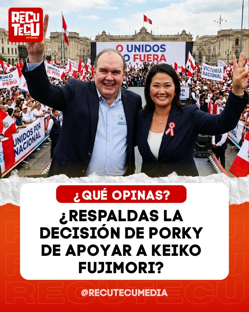 RecutecuMedia's tweet photo. 🚨 #Encuesta | ¿Qué opinan nuestros seguidores de la decisión de Renovación Popular y de Rafael López Aliaga (Porky) de apoyar en esta última recta a Keiko Fujimori? ¿Estuvo bien, te ha decepcionado?

¡Te leemos! https://t.co/dla15i7uhr