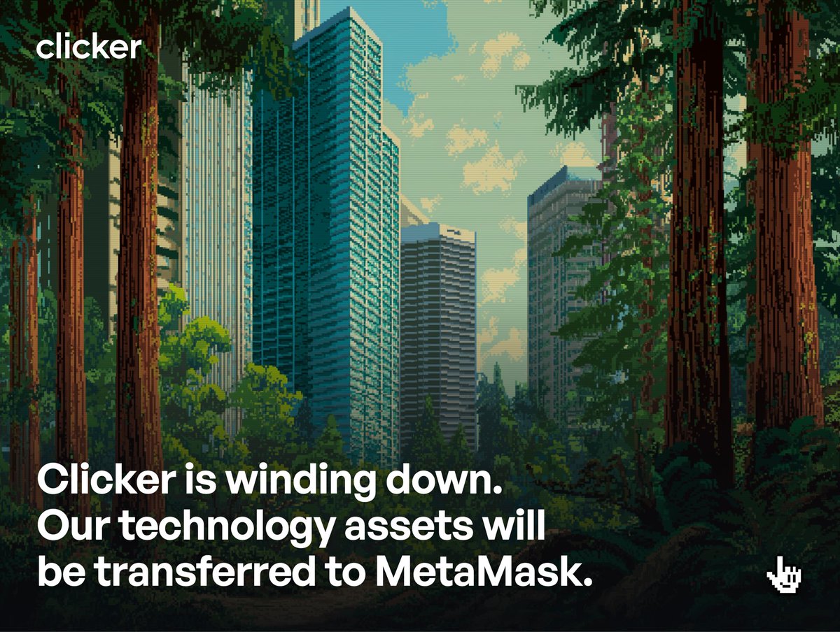 kyle's tweet photo. Clicker is winding down and our technology assets will be transferred to MetaMask.

We are incredibly grateful to all of you who commented on your trades in Clicker, and to our team, customers, and investors.

See thread for more details. https://t.co/vQwNRg3v56