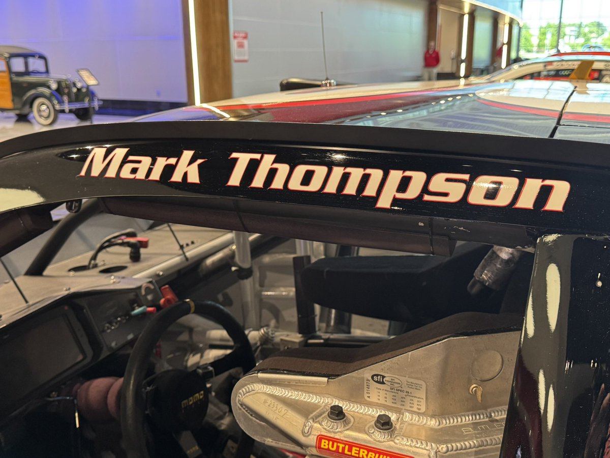 charliewh912's tweet photo. One of the more unique cars I’ve seen on display, Mark Thompson’s 22nd place finisher from the 2018 Daytona 500 for MBM. Mark is from Cartersville, GA, where the Savoya Museum is, and donated the car to their collection. Love the scrape down the side. 

CC: @LASTCARonBROCK https://t.co/wceMTu75Zp