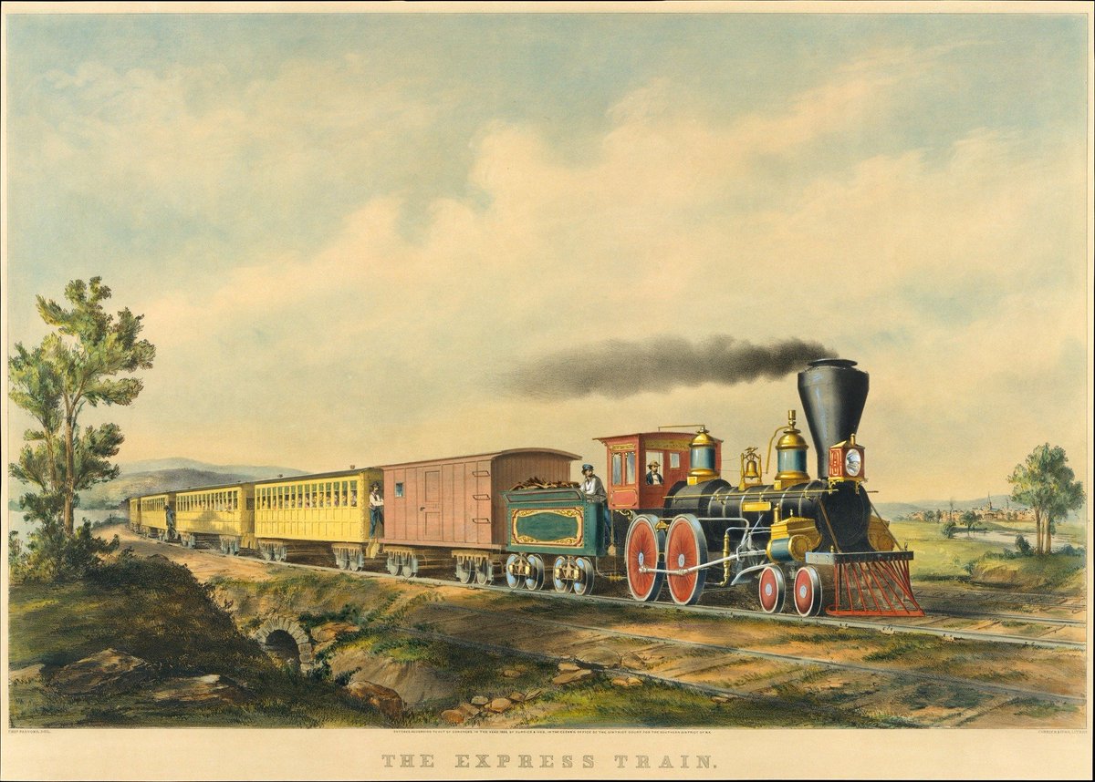 EchoesofWarYT's tweet photo. In 1876, two theater producers had a problem. Their star actor was in New York, and opening night of Henry V was in San Francisco.

Their solution became the most famous train ride in American history.

Henry Jarrett and Harry Palmer chartered a special train to cross the ENTIRE United States nonstop, something no one had ever attempted. Not for war. Not for government. To get actors to a show on time. It was also, let's be honest, the greatest publicity stunt of the century, and they knew it.

The "Lightning Express" left New York on June 1, 1876 and became a national obsession in real time. Newspapers telegraphed its progress like a live sports feed. Crowds gathered along the tracks at 2 AM just to watch it scream past. Other trains were ordered off the rails to clear its path. Fresh coal, water and crews stood ready at every stop for pit-stop-speed swaps.

The actors, meanwhile, crossed the continent in a Pullman Palace car with a full commissary of food and wine. Suffering for the art.

On the final stretch, one engineer, Hank Small, reportedly stayed at the throttle for the entire run from Ogden, Utah to Oakland, roughly 880 miles. He became a folk hero overnight.

The train rolled into San Francisco on June 4, 1876: 83 hours and 39 minutes, coast to coast. Under three and a half days.

To understand what that meant: people watching that train had crossed the same country in covered wagons. It took them four to six months. Many buried family along the way. Now it was a long weekend.

The kicker: Lawrence Barrett made opening night, and the producers sold out the theater. Of course they did. The whole country had spent four days watching the commute.

Funniest part, 150 years later? Taking the train from New York to San Francisco today still takes about 80 hours. We're slower than 1876.