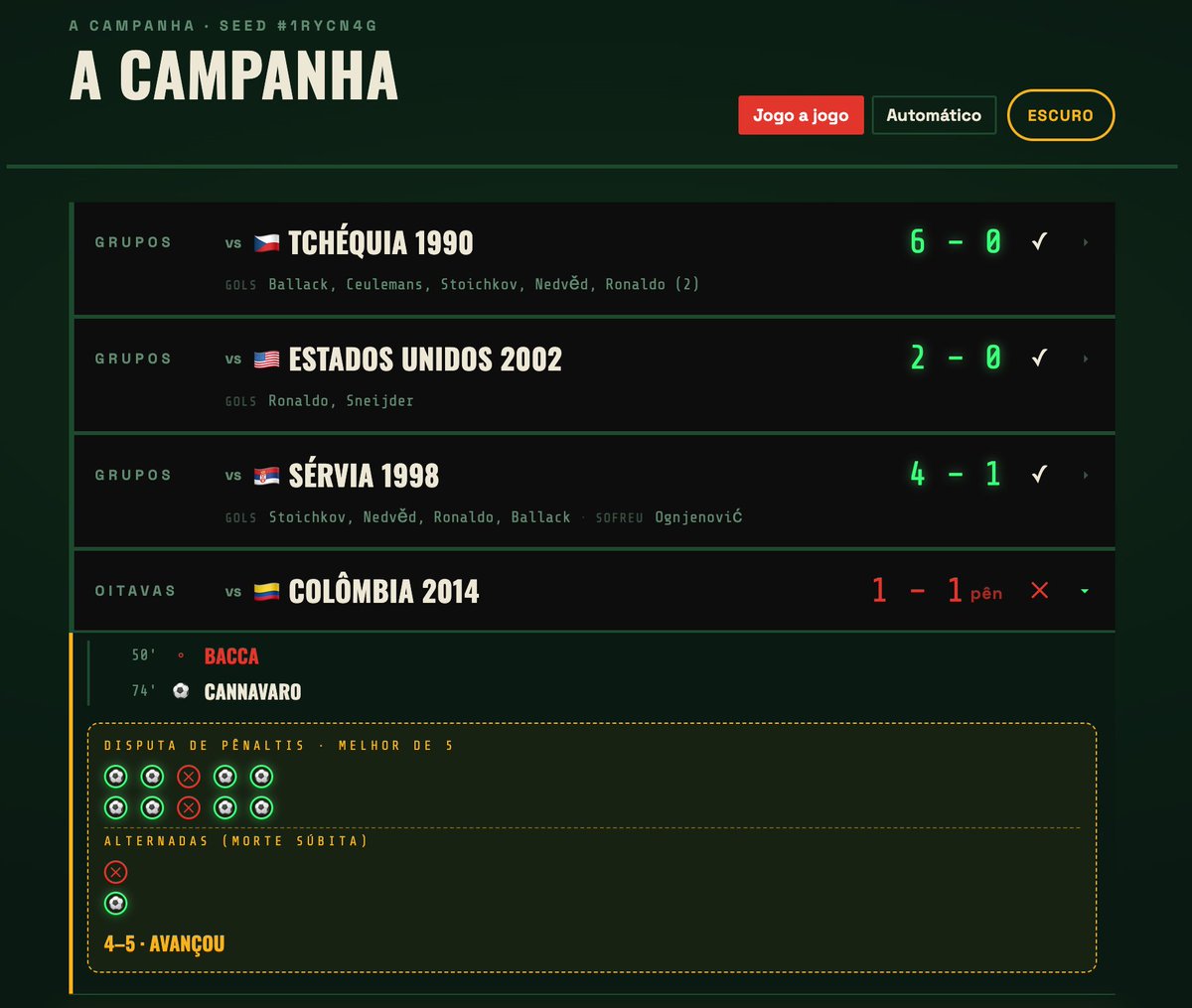 chavozik4's tweet photo. Atualização:
Campanha agora é revelada jogo a jogo, não vem o resultado de cara
Gol a gol com minuto, tabela do grupo, e pênaltis cobrança por cobrança
Da pra deixar no automático e só assistir, ou passar manualmente
https://t.co/TT7PzAf2rC https://t.co/y9Nq5tvAt6
