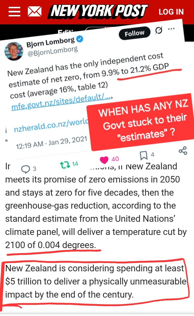 RandomKiwiUS's tweet photo. @sloppyjo555 @CiceroMD @NZNationalParty RUBBISH Jo.
The climate hysteric Bjorn Lomborg has already exposed the cost... 5000 BILLION over 70 years to impact temp by 0.002 to 0.004° 
71.42 BILLION annually https://t.co/QWS7MUmzMh