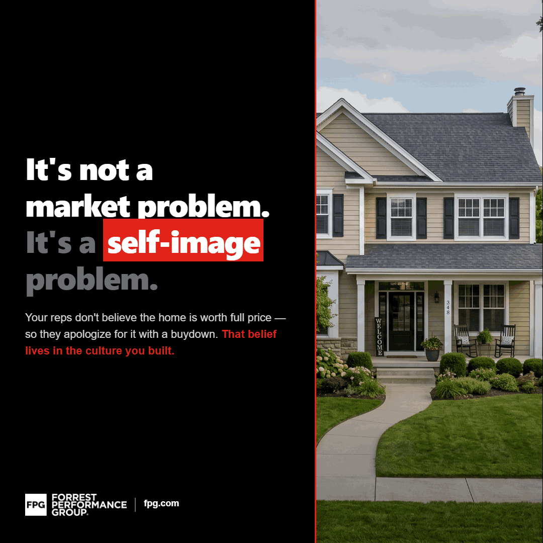 UnleashedFPG's tweet photo. NAHB dropped the numbers this week — new home sales are UP.

Existing inventory is low. Buyers are choosing new construction. Your model home traffic is real.

And yet — we keep hearing the same thing from builder owners:

"My reps are still giving away incentives on every deal."

Here's what we know after 25 years of training new home sales teams:

When a rep discounts without being asked, it's not a market problem. It's a self-image problem. They don't believe the home is worth full price — so they pre-emptively apologize for it with a rate buydown.

That belief lives in the culture YOU built as the owner. Which means YOU can fix it.

The market is handing you a window right now. Buyers need what you have. The question is whether your team is equipped to close it — at full price, with confidence, without folding.

If you want the playbook behind that culture shift, grab a free copy of the Sales Freedom book. Just cover shipping. https://t.co/pxUpo6dC8V

What's the most common reason your reps say they gave a concession? Drop it in the comments 👇