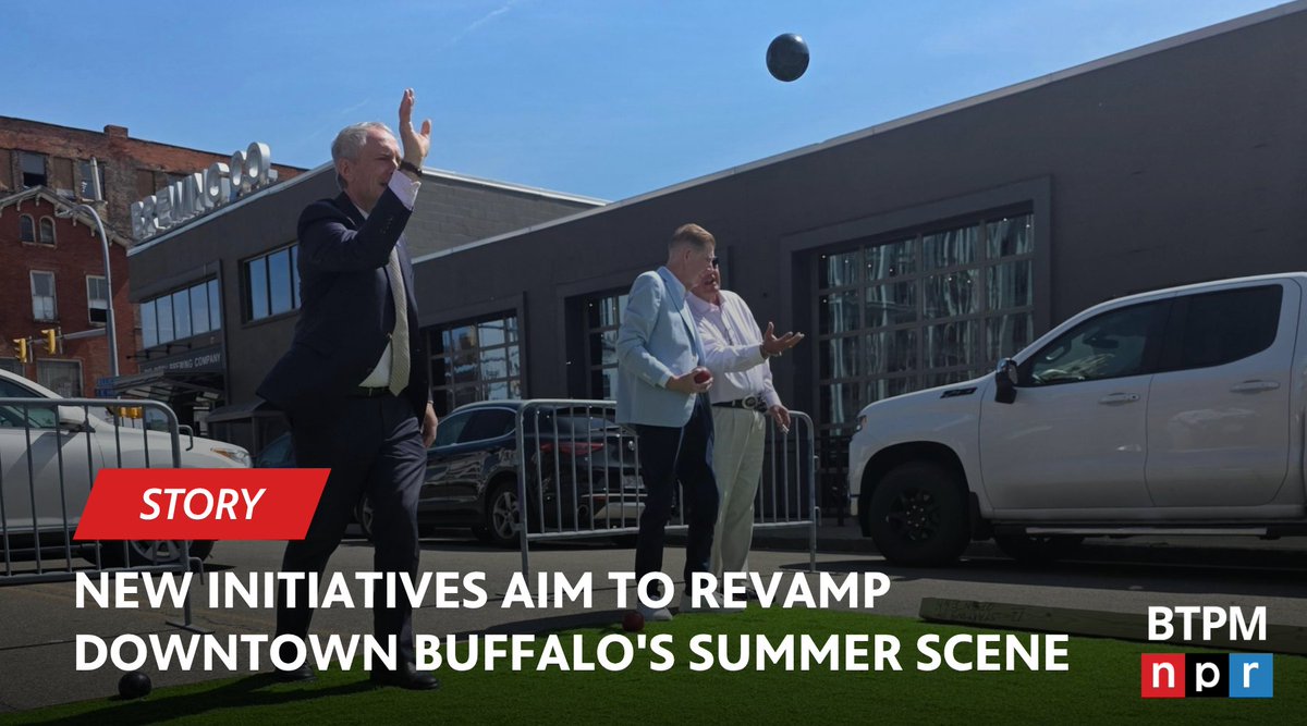 BTPMNPR's tweet photo. Buffalo’s Electric District is getting a summer boost with a new business-led effort to bring more people downtown after work hours, but the fun is also expected to carry into later in the year.

At a press conference Thursday, Mayor Sean Ryan and local business owners announced "District Live," a year-round lineup of events and activities designed to attract residents, workers, and visitors to downtown Buffalo.

Developer Rocco Termini said the Electric District Alliance raised close to $300,000 to help launch the effort with support from ArtsBuffalo, local businesses, Erie County and the city.

Ryan said downtown already gets bursts of activity during Sabres hockey games or shows at Shea’s, but he sees opportunities beyond what’s currently available.

“We need more than that. It’s got to go seven days a week, and it’s got to go past business hours," he said.

Programming will include Friday Night Live concerts, pickleball and bocce leagues, soccer watch parties, Jazz Sundays, a district-wide jazz festival, Chalkfest, an Oktoberfest celebration, a holiday market and other family-friendly events throughout the year.

Read more at the link in comments.