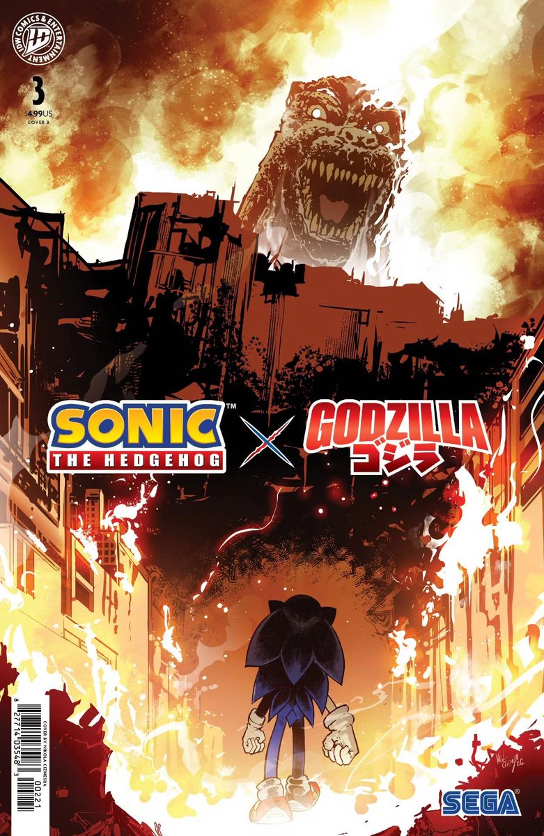 NikolaCizmesija's tweet photo. My variant cover for Sonic the Hedgehog x Godzilla #3 https://t.co/Ibw59UbUK9