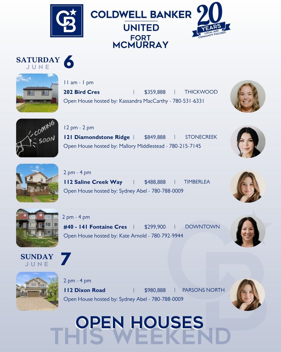 CBFortMcMurray's tweet photo. OPEN HOUSES THIS WEEKEND!

Take advantage of the weekend and tour some amazing homes. Whether you're actively searching or just exploring the market, everyone is welcome. Come say hello and find your perfect place to call home! https://t.co/PTuUze9e3S