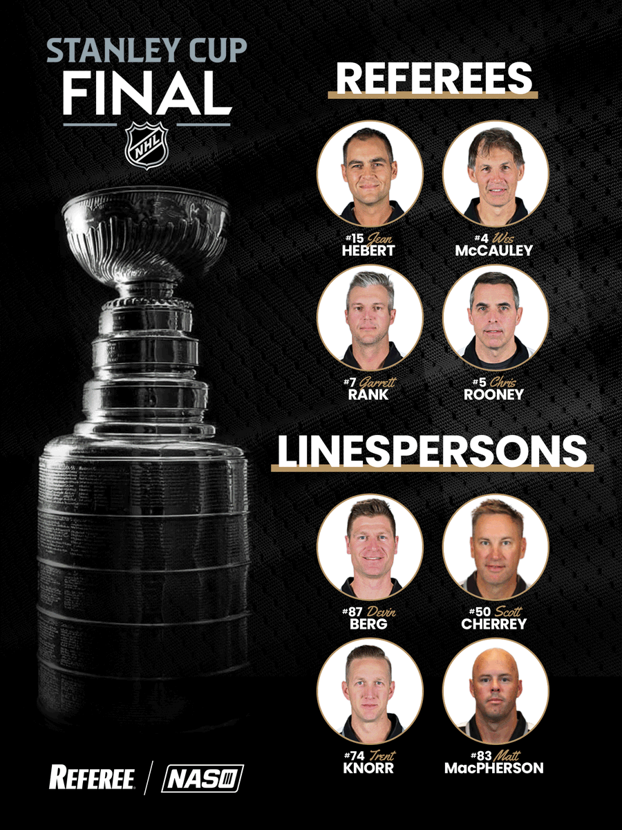 NASOofficiating's tweet photo. With Game 2 set for tonight, congratulations to the exceptional officials chosen to work the 2026 NHL Finals. Your hard work and professionalism make the game possible. Best of luck throughout the series—we’re proud of you and know the games are in great hands! https://t.co/ILnHYF7iI7