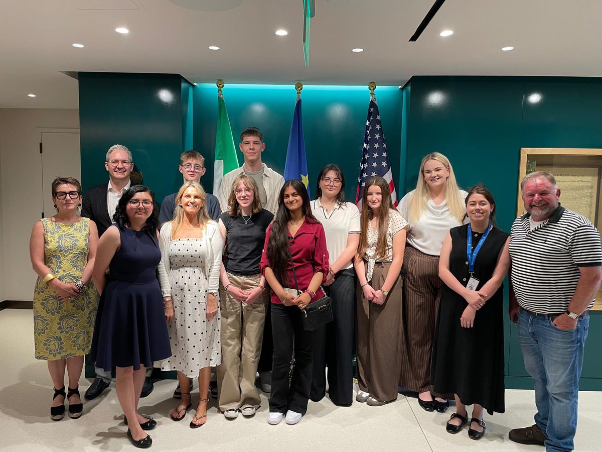 IrelandEmbUSA's tweet photo. Great to welcome some of Ireland’s brightest young stars from @StFlannans College (Ennis) and St. Dominic’s College (Cabra) to the U.S.!

They’ll be presenting their out-of-this-world project at the International Space Development Conference this Saturday.🚀💫☘️ https://t.co/nprpc37JNh