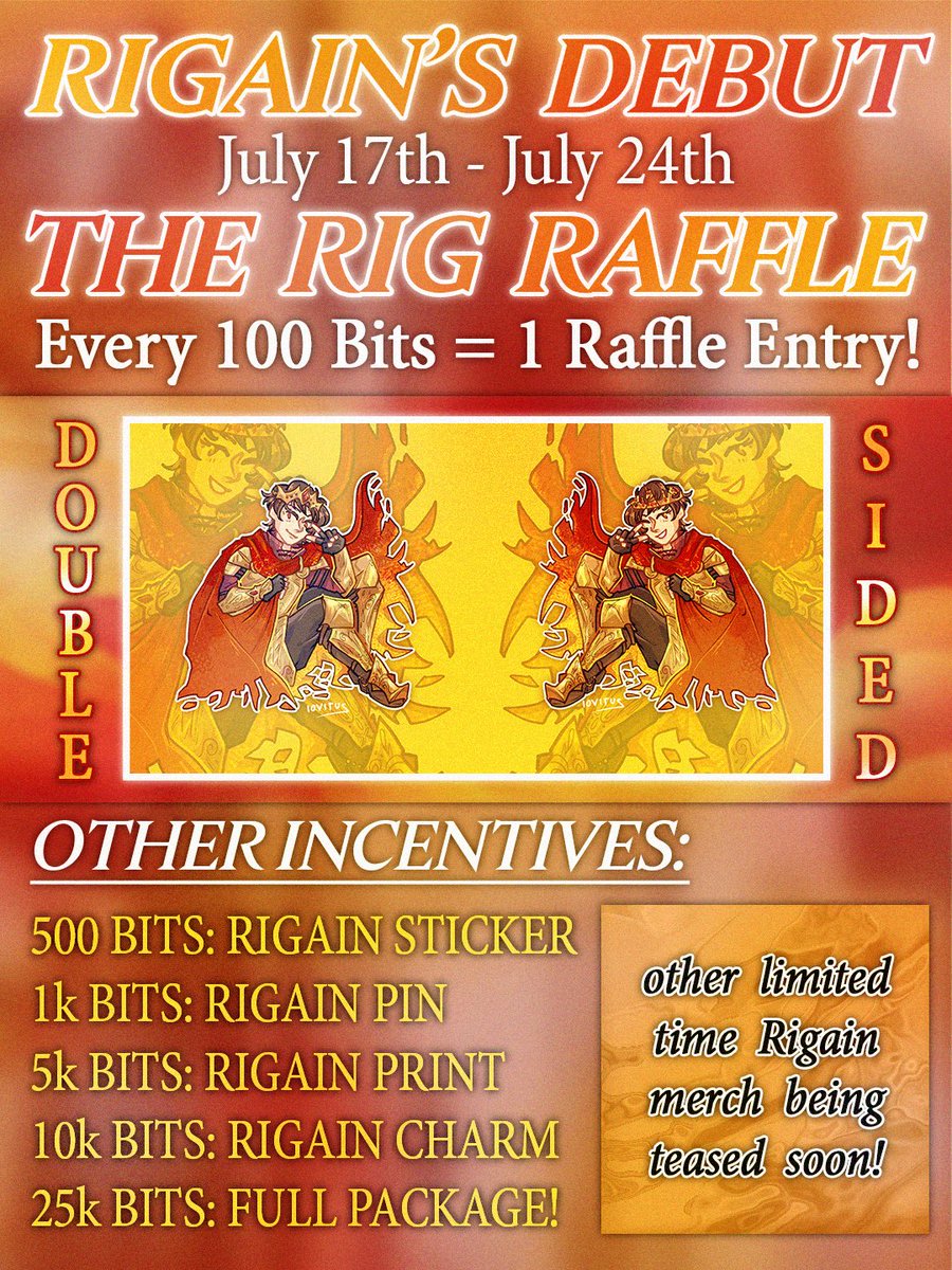 rigained's tweet photo. The Rig Raffle is a chance for YOU to win some limited time Rigain merch. A chance to earn charms, prints, pins, or stickers! Be sure to sign up the debut tourneys posted on my page, or show up and contribute bits for a chance to win some swaggy merch! 
Charm 🎨 by @iovitus https://t.co/AhXx6rrYmp