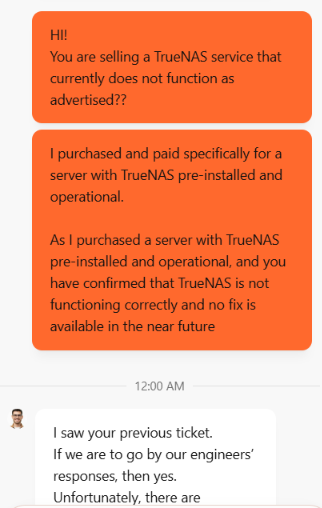 NicuOntiu's tweet photo. @Hostkey Why you are selling a TrueNAS service that currently does not function as advertised?? https://t.co/2b91yYcx0U