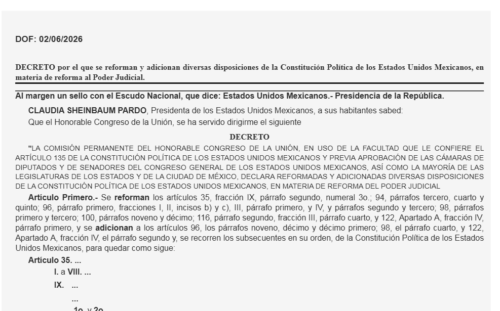Electoral_Tech's tweet photo. #Leer:⚖️ #ReformaPoderJudicial en #México: Decreto por el que se reforman y adicionan diversas disposiciones de la CPEUM en materia de la Reforma al Poder Judicial. #Democracia..  link:👉
https://t.co/SsA52BAGIT https://t.co/2nEKUjz3Jo