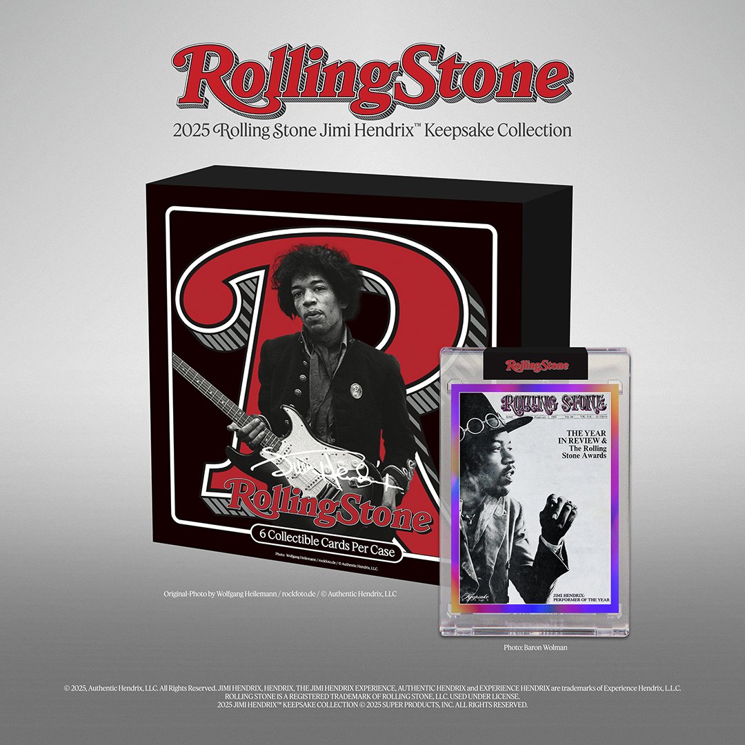 JimiHendrix's tweet photo. The Rolling Stone Jimi Hendrix™ Keepsake Collection

Inaugural trading card set pays tribute to Jimi Hendrix’s iconic February 1, 1969, Rolling Stone cover, which recognized him as “Performer of the Year.” Each card showcases rare, striking photography of Hendrix, offering collectors an exceptional way to honor one of the greatest guitarists of all time.

Learn more https://t.co/KZlzrteCMv

#jimihendrix #hendrix #rollingstone #rollingstonemagazine #keepsake #collectibles @RollingStone