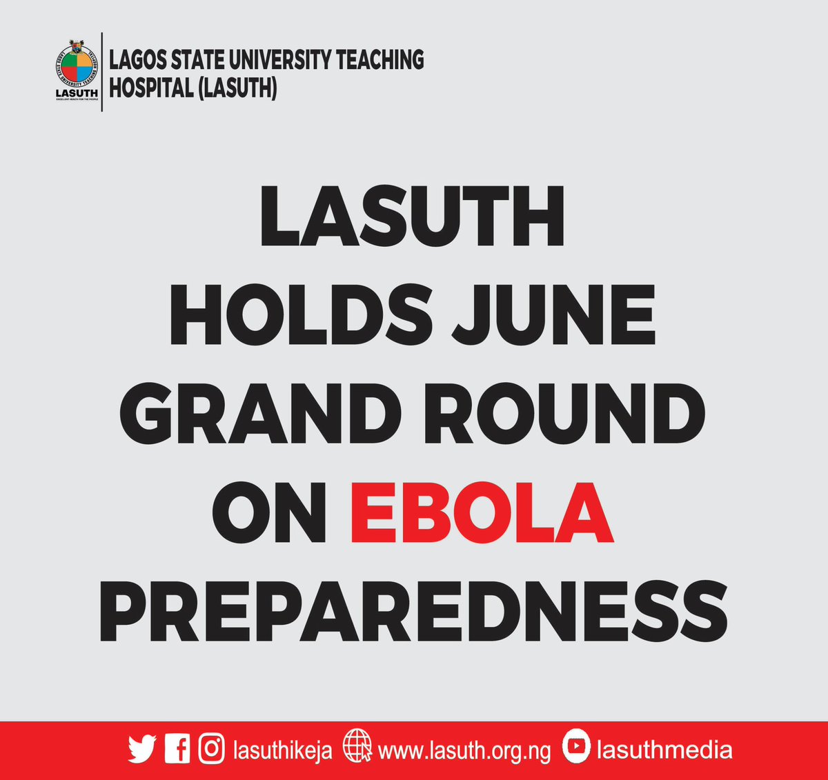 followlasg's tweet photo. LASUTH HOLDS JUNE EDITION OF GRAND ROUND ON EBOLA PREPAREDNESS

https://t.co/bVseqEARyI

@jidesanwoolu @drobafemihamzat @LASUTHikeja @gbenga_omo @gboyegaakosile @LanreBajulaiye @BarrBimbola @Mr_JAGs @Riddwane
#AGreaterLagosRising 
#LASG https://t.co/sfNzaekGQv