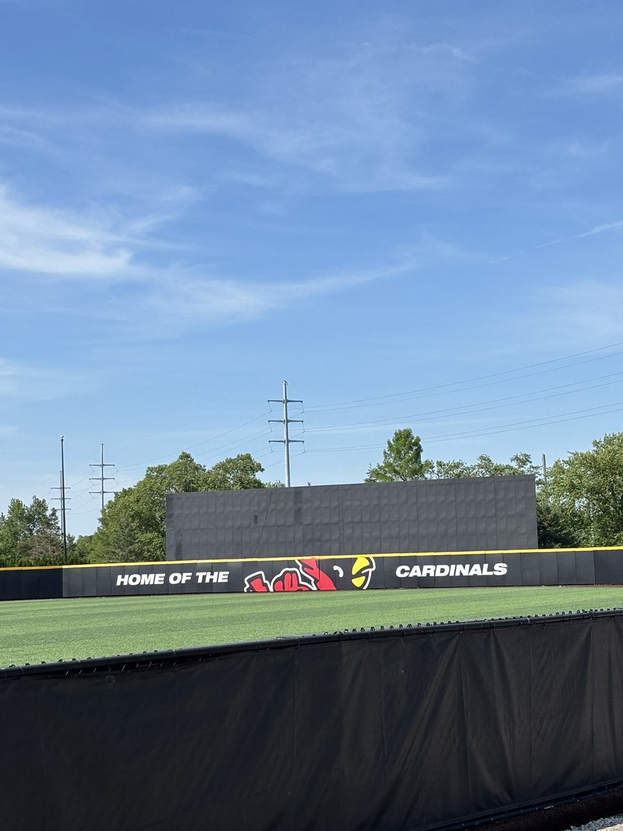ChuckCardinal's tweet photo. A big shout out to @JeffMitchellBSU and @BallStateSports for fixing the batters eye so fast! One month ago the high winds knocked it down and now it’s back! It looks better than ever and when fall practice comes around the guys will be ready to get after it! Go Cards https://t.co/RSaQVB9E00