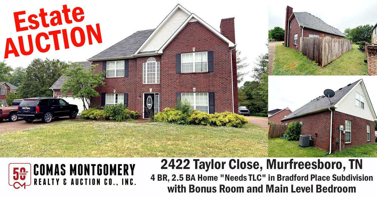ComasMontgomery's tweet photo. #ESTATE #AUCTION #June11th 4 BR Fixer Upper #HomeForSale in #Murfreesboro - 2422 Taylor Close - CLICK HERE TO SEE MORE! https://t.co/4FK3dM2GC7 https://t.co/0u18vYFlfK