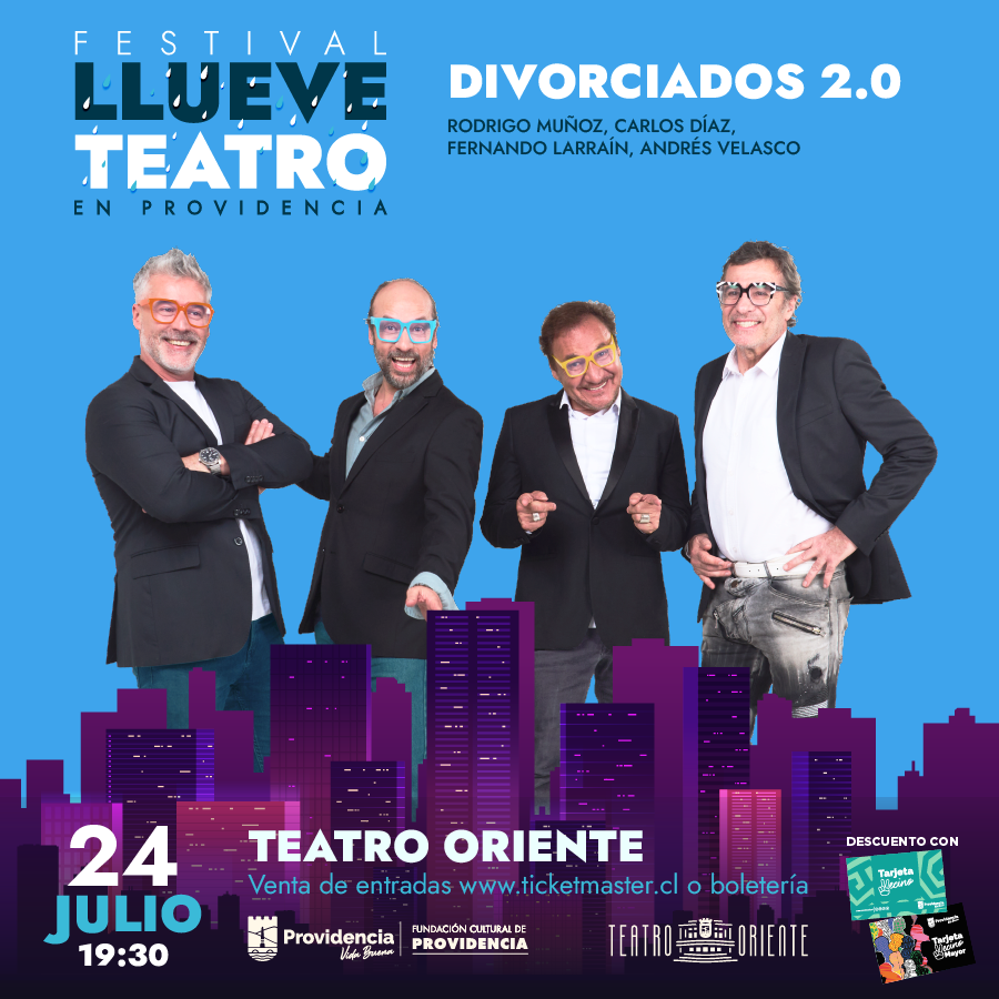 teatrooriente's tweet photo. #TEATRO En julio se realizará el Festival Llueve Teatro en Providencia organizado por @culturaprovi con cuatro entretenidas obras y descuentos para vecinos @Muni_provi Venta de entradas en https://t.co/R2HsLrwUR7 o boletería. Más info https://t.co/UcnxS5sNuc https://t.co/ThzIQQIgCe