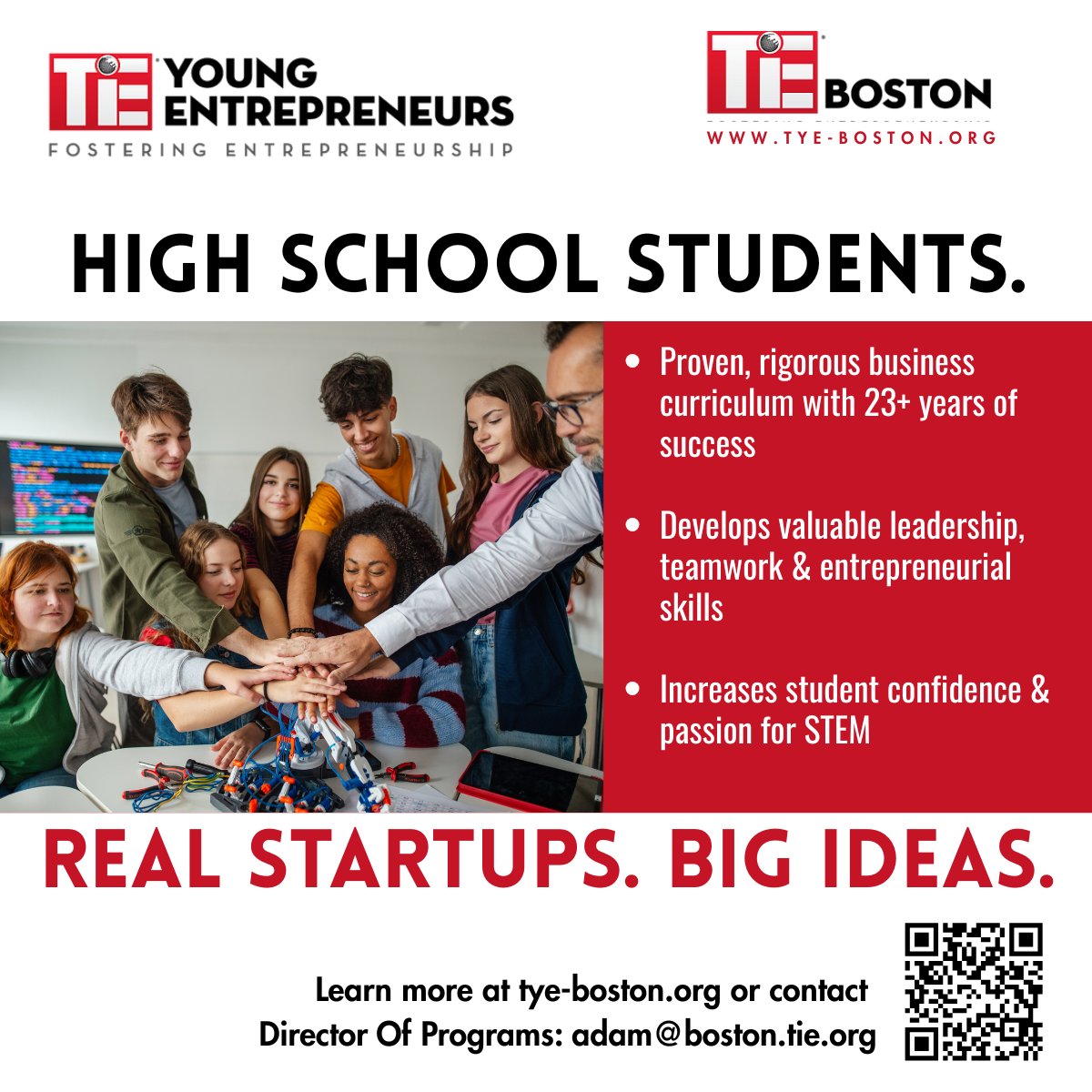 tieboston's tweet photo. TYE has programs currently accepting applications for both middle school and high school aged students in 2026! Learn more at https://t.co/yQ97eAwAVP and help your young entrepreneur grow. #YouthEntrepreneurship #EntrepreneurshipEducation #TYEAcademy https://t.co/fFxLMd5FtC