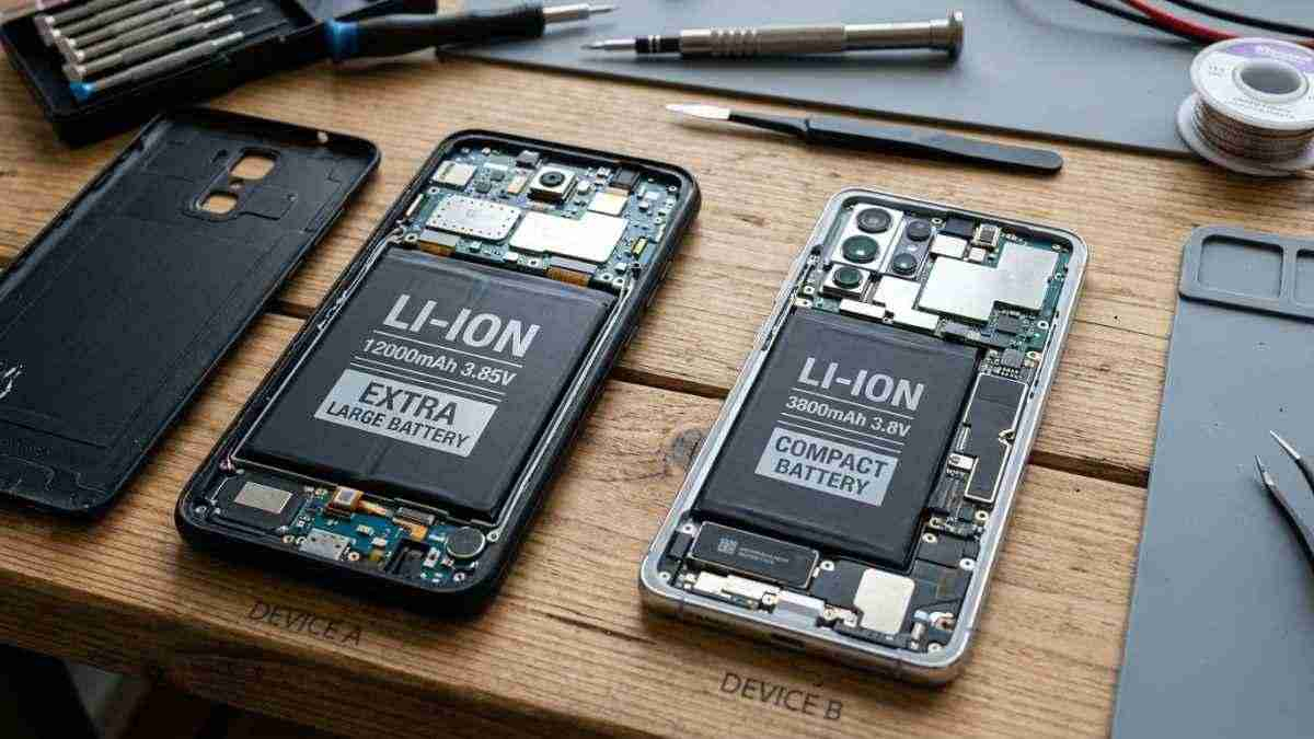 lucaviscardi's tweet photo. Ho aperto 2 smartphone diversi, uno con batteria gigante e uno con una batteria piccola: qual è veramente il più potente: Due telefoni, due numeri molto diversi sulla scheda tecnica: 7.000 mAh da una parte,… https://t.co/P7MzQSgyg1 #smartphone #batteria #tecnologia #innovazione https://t.co/FcsBZLwj4Q