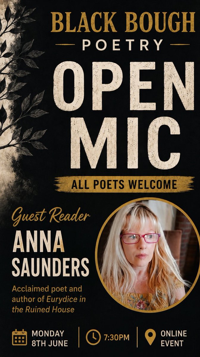 blackboughpoems's tweet photo. Book now to hear Anna Saunders at our Black Bough openmic next Monday at 7.30pm, on Zoom. Open mic places left.
👇
https://t.co/OfvhRk0Vtf
@AnnaSaund1 @Cheltpoetfest
#spokenword #poetry #poetryevents https://t.co/E9FlpzjTVe