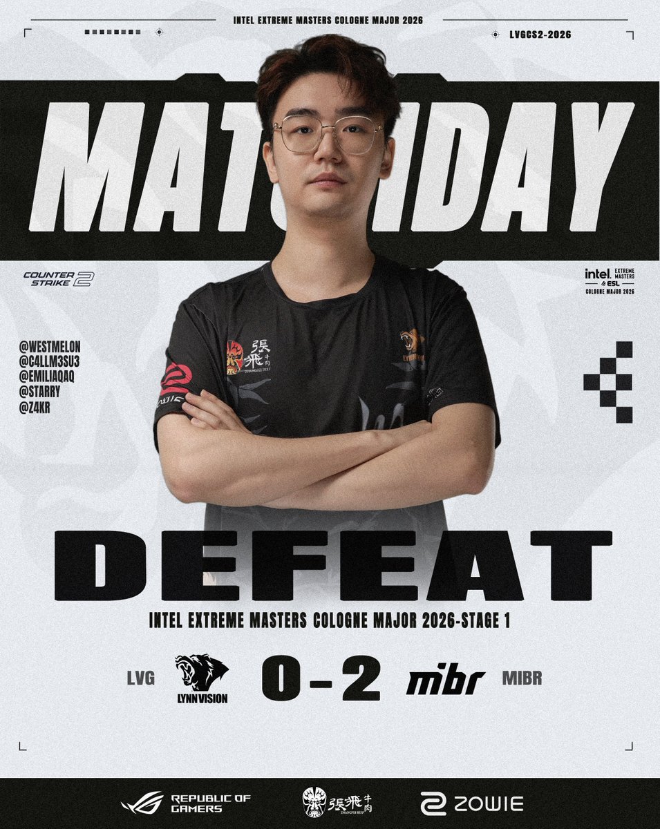 Lynnvision_'s tweet photo. 【Intel Extreme Masters Cologne Major 2026: Stage 1】                
   LVG 0-2 MIBR https://t.co/UVejeNtyge