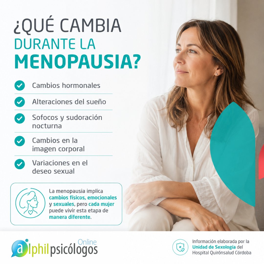 AlphilPsicologo's tweet photo. 🌸 La menopausia no supone el final de la sexualidad, sino una etapa de cambio, autoconocimiento y crecimiento personal.

Nuestra compañera María Lucía Adamuz, sexóloga del Hospital Quirónsalud Córdoba, lo explica en este interesante artículo. https://t.co/DMf186sxcu
