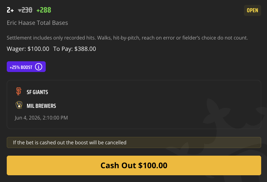 stein0690's tweet photo. DK | 25% MLB Bases Boost ⚾️

+288 | FV +243 | EV 12.5%

QK 1.10u, playing my 1u promo max

Found using @mamaknowsbets Value Finder &amp; Matchup IQ (90+ Club)

🔗 Link to tail below 👇 https://t.co/MkFzg4ss1U