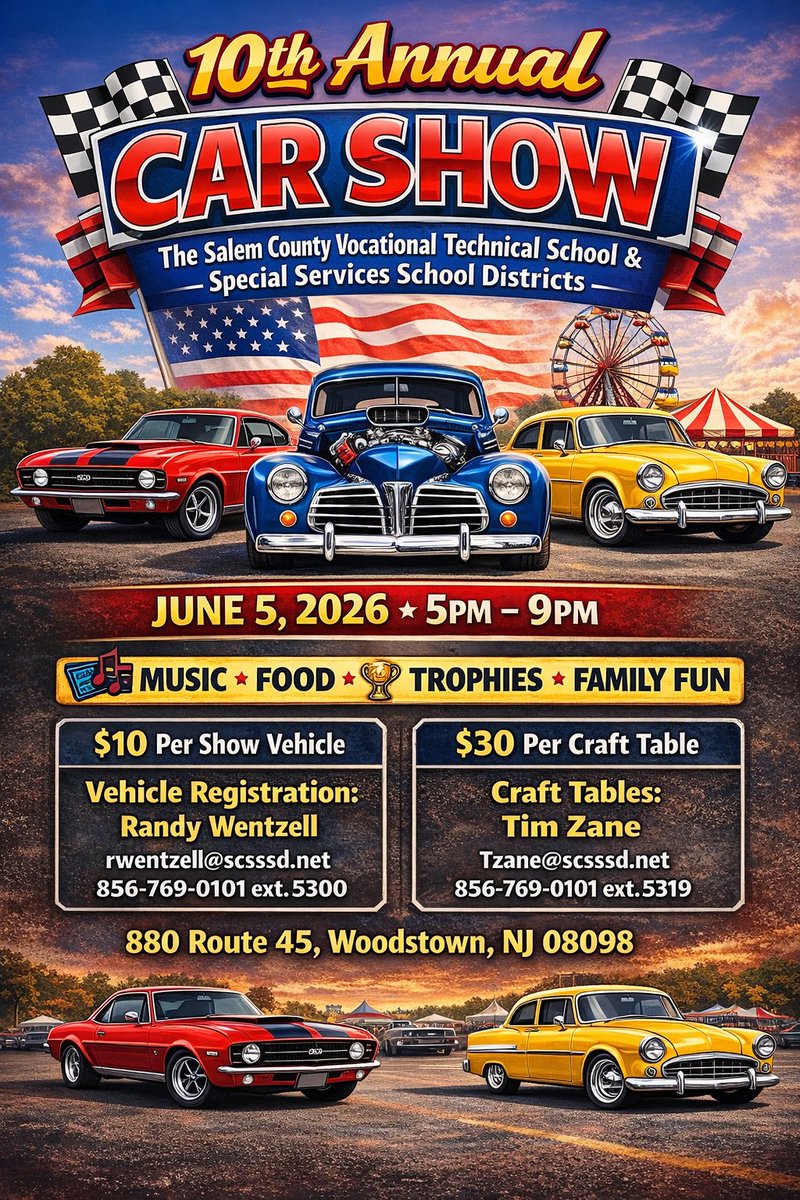 SCVTS's tweet photo. Ladies and Gentlemen... START YOUR ENGINES!  Our 10th annual Car Show is less than 24 hours away!  We'll see you Friday evening between 5-9 p.m. on the campus of Salem Tech!  Music, food, fun and lots of cool cars and trucks!  Don't miss it! https://t.co/cjIJQmsMJs