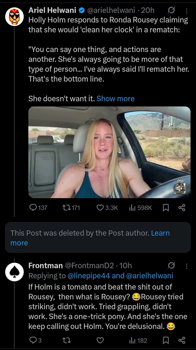 FrontmanD2's tweet photo. @linepipe44 Deleted post slept chilly. Tomato can/soccer mom slept Rousey. 😂🤡 https://t.co/jGylfXJjsC
