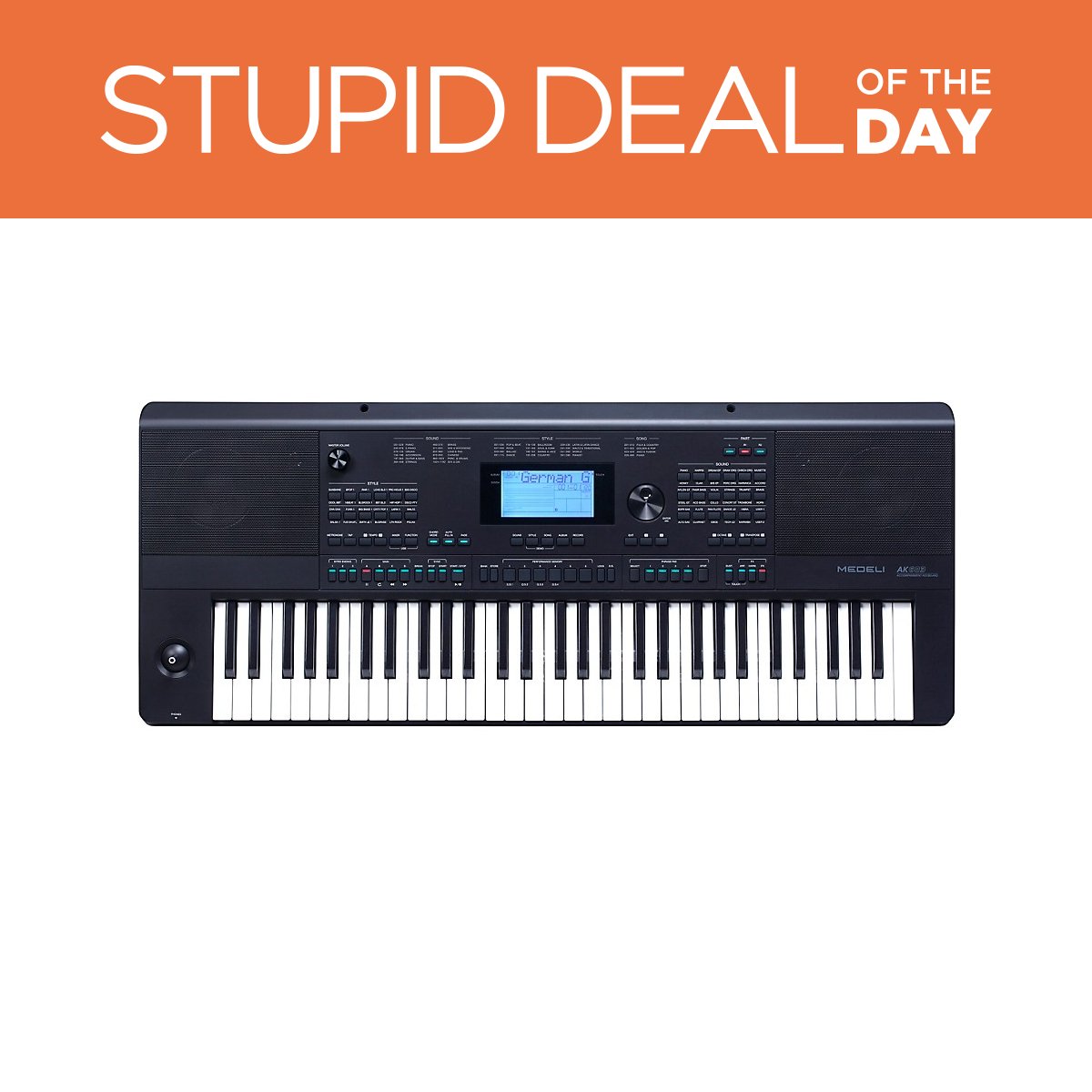 musiciansfriend's tweet photo. Stupid Deal of the Day Thursday, June 4, 2026

Medeli AK603 61-Key Arranger Workstation Keyboard

Only $299.00! (Was: $479.00)

Limited quantities, while supplies last: https://t.co/bkSE2Nvg9c https://t.co/9W005YoVsa