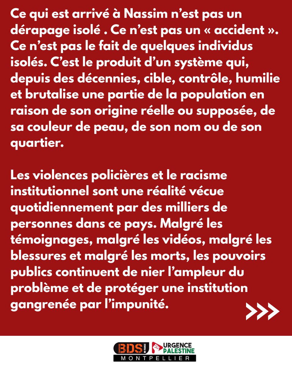 bdsfupmtp's tweet photo. ❌Solidarité face aux violences policières. Solidarité face au racisme systémique

Aujourd'hui, nous apportons tout notre soutien à Nassim, victime de violences policières et d'insultes racistes à Montpellier.

Son combat pour la justice est aussi le nôtre.
1/2 https://t.co/dS5X9nQ7pX