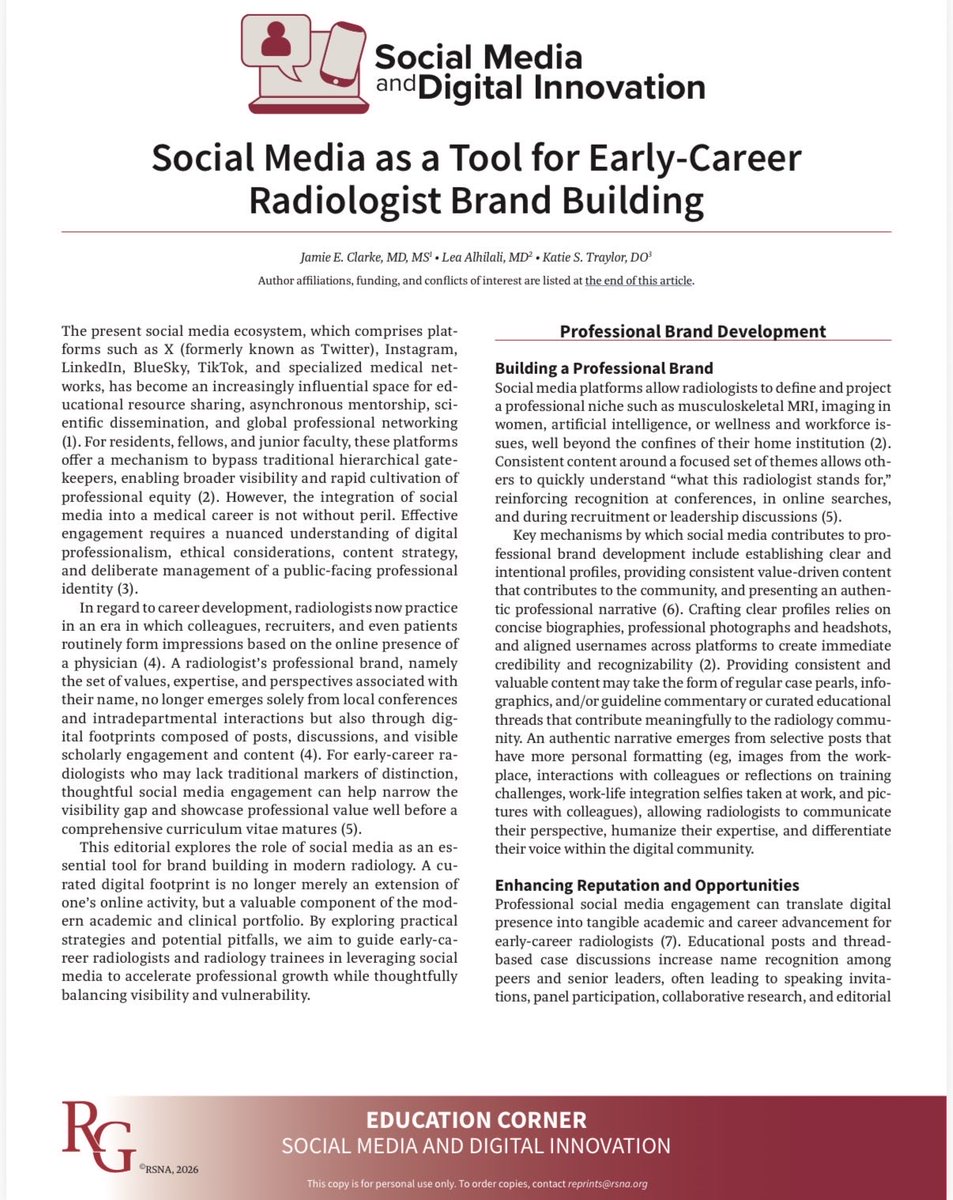 JamieClarkeRad's tweet photo. Very honored and excited to share this @RadioGraphics editorial in collaboration with the RG Social Media and Digital Innovation team! 

Thank you so much to @teachplaygrub and @KatieTraylorDO for your mentorship!

https://t.co/TOlDd6Yg7S

@RadiologyUcla #RadRes #MedEd https://t.co/rFxKUZV3u0