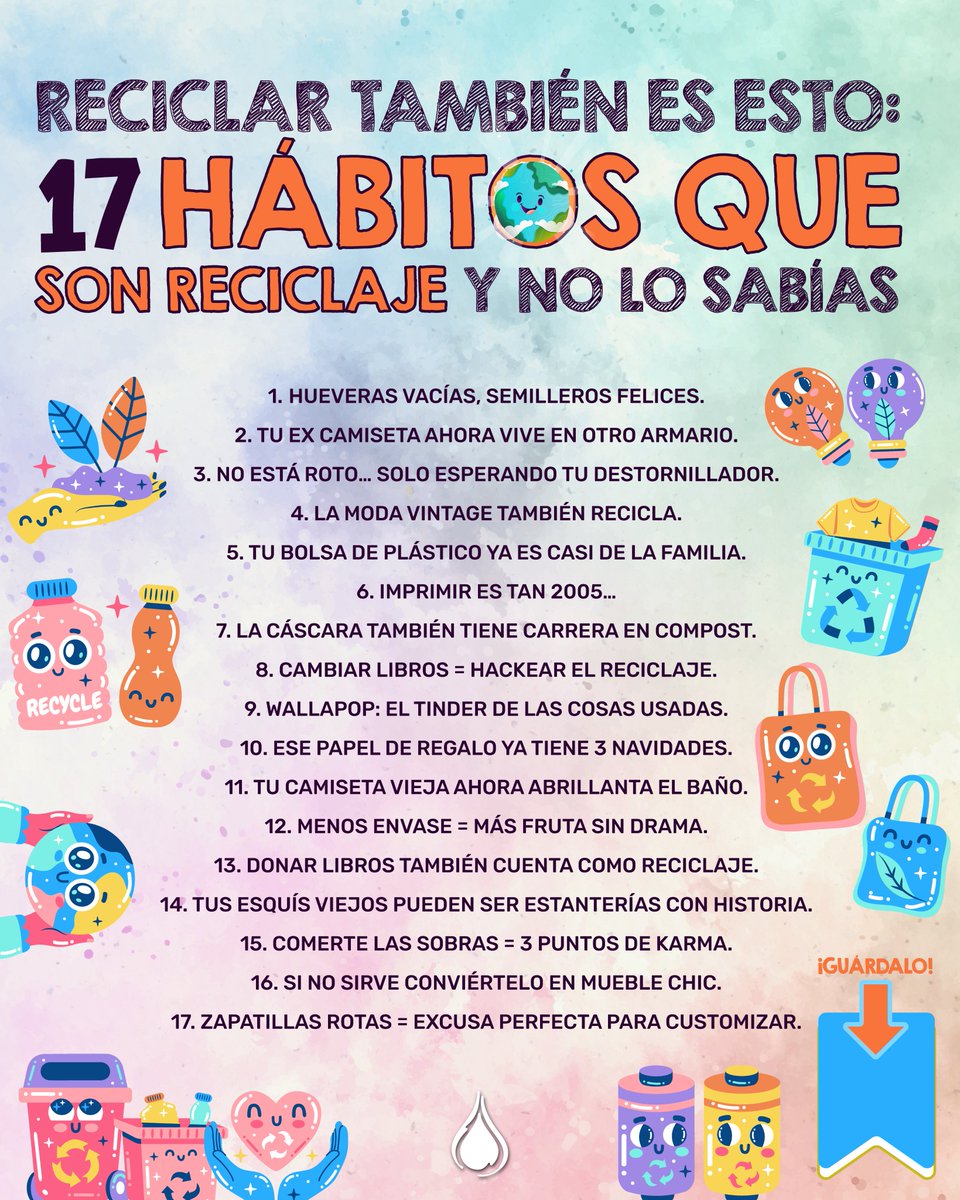 HacesMas's tweet photo. ¿Reciclas? Lo más probable es que sí…
Y estos 17 hábitos seguro que lo demuestran 😄

Son pequeñas acciones que hacen un mundo de diferencia 💚 https://t.co/YB61e37a1T