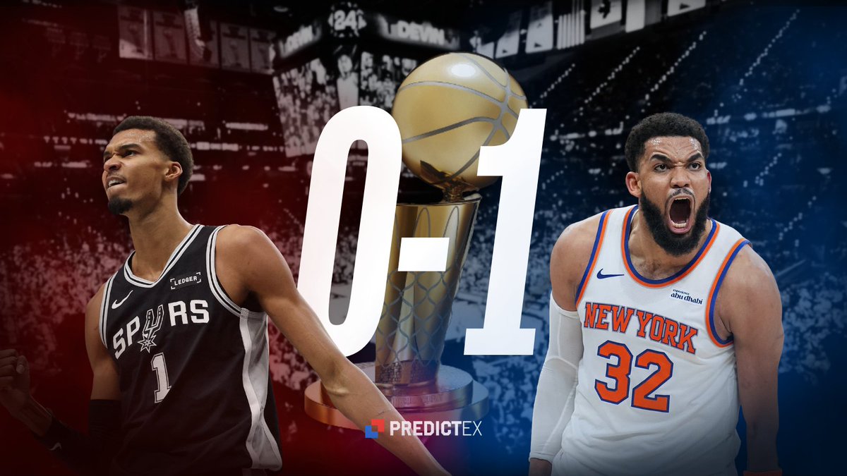 PredictEX's tweet photo. KNICKS WON GAME ONE
The market thought San Antonio had it.

The Knicks had other plans.
New York takes Game 1 and grabs the early Finals edge. https://t.co/9wFTBvZIss