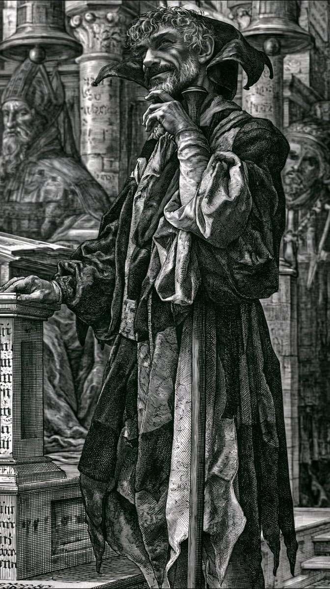 SiriusBShaman's tweet photo. THE JESTER'S MANUAL

Nobody poisons the fool. In twelve hundred years of court service I have watched poison find kings and bishops, generals and bankers, and more prophets than I care to count, yet it never once found me, and the reason is the oldest tactic in this manual, which I shall give away in the first breath: nobody fears the man they laugh at. 

The laughing man walks out of burning kingdoms carrying secrets that everyone else died protecting.

You wish to know what sits behind thrones. I am perhaps the only man alive qualified to answer, for I have served khans beneath felt tents and doges in sea-worn palaces, emperors under gold ceilings and ministers under electric light, and through all those centuries the costumes changed while the thing beneath them never did. In every court the ruler believed he ruled and the treasury believed it counted, and behind them both sat the same quiet arrangement of seals and levies, records and signatures, permissions and fears. 

A man may forgive one coincidence, or a dozen. After enough centuries I stopped forgiving them altogether.

It is a parasite. After twelve hundred years I still cannot tell you what it is made of, but I can tell you precisely what it eats, for I have watched it feed in every kingdom I ever danced in. It eats consent. It eats fear. It eats attention. And I can tell you its weakness, which is the foundation of everything that follows: it cannot take. It must be given. Every hook in your flesh entered through a door that opened from the inside.

Before I teach you the counters, learn the attacks, for there are only seven, and in all my centuries it has never needed an eighth. There is the urgent paper, which arrives with a deadline because deadlines outrun thought; understand that the urgency is the weapon and the paper merely its carriage. There is the borrowed voice, for the thing never speaks as itself but as duty, as guilt, as your neighbour's opinion, as your fear for your children, and if a thought in your head sounds like a committee, it was not your thought. There is the small yes, by which empires conquer in instalments, since nobody loses his freedom all at once. There is the manufactured enemy, by which the herd is pointed sideways and never upward, and you would do well to ask who paid for the pointing. There is the honoured cage, for the warmest prisons come with titles, and the most loyal prisoners I ever met were decorated ones. There is the endless form, because where force fails, exhaustion begins, and I have seen men bled white by paperwork who would have died gladly fighting on a wall. And there is the sleeping season, in which the thing vanishes for years so that you forget it exists, though it has merely gone to feed in another hall. That last move fools every man exactly once. Let your once be already spent.

Now the counters. There are seven of these as well, each one tested upon living tyrants, and each carries a failure mode, which the prophets never tell you and I will, for a manual that hides its casualties is a sermon.

The first is the bell: one clean sound, held until it dies completely. The Parasite feeds on your inner noise, that endless argument you carry through the day with the levy, the official, and the fear, for noise is attention and attention is the feedstock, and one sustained tone cuts through the chatter as nothing else can. The monasteries have known this for two thousand years. In a plague year in Bohemia I persuaded a frightened queen to ring every cathedral bell at dawn with no explanation given, and the town stopped in the streets, and for one full minute ten thousand people were not afraid at the same time, and they felt one another not being afraid, which is the one thing the creature cannot survive. Petitions against the levy tripled within the week. But mark the failure mode: the man who rings the bell and then resumes the argument has accomplished nothing, for the bell is not the weapon. The silence after it is.

The second is the casting out. When the demand arrives, it goes into the bin, witnessed, with contempt and without ceremony, because power prices everything except indifference. Obedience pays it, and rage pays it more, rage being attention at a premium rate. In Venice I knew a spice merchant named Bartolo who shook so badly he could not unfold the levy paper, and understand what it had already done to him: the levy had not taken a coin and yet it owned his sleep, his temper, and his trade. I had him read it aloud in the square in the voice of a pompous senator, bow to it twice, kiss it once, and drop it into the canal with a little wave. The crowd laughed, and I watched the ownership leave his face. Twenty merchants saw the spell fail to kill him, three had binned their own papers by Friday, and the levy collapsed within two seasons, for fear had been its only enforcement, and the Doge's men could not arrest a canal. The failure mode is anger. A wool trader copied Bartolo a year later but screamed and wept as he did it, and the crowd saw a man drowning rather than a man set free, and he was in irons within the month. If you cannot do it lightly, you are not yet ready to do it.

The third is the decree: refuse once, quietly, and never repeat it. A claim is not power; a claim is a question, and bureaucracies ask endlessly, in subsections, knowing that whoever answers twice has accepted that the asker is the judge. Watch real authority sometime and you will notice that it lowers its voice and does not explain. I once stood before a cardinal who had been bought and signed and was three days from sealing a province's grain under the Parasite forever, while the whole court fought him with petitions, precedents, and duchesses weeping on schedule, every argument feeding him because every argument confirmed him as the judge of the matter. On the signing day I walked the length of the hall in motley with my bells stuffed with wool, stood before him, said quietly, no, and then sat down on the floor and ate an apple. A flat no with nothing after it gives a room nothing to refute. The notaries looked at one another, a duchess stopped mid-weep, and the deal died in the silence. He never signed. The chroniclers wrote that he foamed and collapsed, because exorcisms sell, but the truth is more useful to you: the counter was the period at the end of the sentence. The failure mode is hope, for the moment you hope the no will work it has become a plea wearing a no's clothing, and the creature smells the difference through a wall. I have watched ten thousand men say no with their voices and please with their shoulders. The shoulders always win.

The fourth is the ledger. Nothing enters without an opening, and every opening was once a consent: a debt, a subscription, a fear of the neighbours, a paper signed at twenty and forgotten, and what is unmapped cannot be defended. This is siegecraft, and I learned it from a siege engineer rather than a priest. A harried prince I once served discovered, after a single season of writing every assault down before reacting to it, that all of them entered through the same four doors, being a debt, a vanity, a rumour, and his brother's wife. He sealed three and simply stopped opening the fourth, and the assaults did not cease, but they ceased to work, which is better, for his enemies went on spending against doors that no longer opened. The failure mode is the audit performed once and framed. His own son inherited the ledger, declared the work complete, and hung it in the library, and was bankrupt within the decade through five new doors. The walls are walked monthly, or they are not walked at all.

The fifth is the jest, which is to say: make it ridiculous in public. Solemnity is load-bearing. The robes, the seals, the rising for the judge, strip away the gravity and the entire structure is revealed as men in costumes holding paper, and this is why mockery of the court is the one crime every court prosecutes personally. They are telling you where the wall is thinnest, and you should believe them. An emperor of my acquaintance demanded golden statues of himself in every square, paid for by a statue levy, and a decree of that kind cannot be stopped, only spoiled, so on the night before the unveiling I had the plinth engraved, beautifully, with the sculptor's invoice, fully itemised, including gold leaf, extra, for the modesty of His Radiance. He unveiled himself standing upon his own bill. The silence lasted four seconds and the laughter lasted ten years, and no man could be punished for it, because the invoice was accurate. Truth, properly formatted, is the one joke power cannot prosecute. The failure mode is bitterness. A pamphleteer of that reign, twice my wit, wrote from hatred instead of play, and his pages made men angry, and angry men are harvest, so the Parasite reprinted him in secret. Read that sentence again. The jest must be light, or you are working for them.

The sixth is the temple: ten minutes at dawn, every dawn, the attention turned inward and held. Strip away every mystical claim and the bones of it still stand, for the harvest is attention, your attention is finite, and whatever you do not reclaim deliberately is collected by default. I wintered twice with an order of fourteen monks in a province where the Parasite had taken everything, the land, the tithe, even the bell out of the tower, and yet it could not take the ten minutes. Officials would arrive with urgent papers and the abbot would read them at the speed of a man reading for pleasure, and the urgency died on the table between them, urgency having been the only weapon the papers ever carried. Within a generation the farmers were bringing their disputes to the abbey rather than the court. Nobody declared anything. The jurisdiction simply moved, ten minutes at a time. The failure mode is to skip the practice on the bad days, for the bad days are the harvest days, and the one brother who lapsed on terrible mornings was the one they eventually turned, because they made certain his mornings were terrible.

The seventh and last is the advance: forward on every front at once, slowly if need be, but forward without exception. Every system of control is built for siege; it keeps tables for everything a stationary man can do and a price for every fear of a static herd, but it has no table for motion. In the worst of the plague years, when the death carts and the tax collectors arrived together, and note well that they always arrive together, fear being harvest weather, a river town I loved wished to board its windows and wait, and waiting is the very thing the tables price best. I told them instead to advance all positions. We held markets in the graveyard because the rents were free, we made the plague masks into carnival until the children stopped screaming at them, and a widow opened a school in the empty customs house because no man dared collect customs any longer. None of it was bravery. 

A population in motion cannot be priced, and within a generation the Parasite had moved on to easier ground, for it does not conquer; it harvests, and a moving herd is not worth the harvesting. The failure mode is to confuse the advance with victory. That town lost half its people, and the widow's school burned twice. The advance is not the absence of defeat. The advance is what defeat is not permitted to interrupt.

That is the manual entire: seven attacks, seven counters, twelve hundred years of testing, and no incense required. One last thing, and then I must be gone before the watch changes. Men ask how I have survived so long, telling the truth in courts that kill truth-tellers, and the whole teaching folds into a single line. I never once let them decide what was serious. The Parasite ruled every court I ever danced in, and it never ruled the fool, and it does not have to rule you.