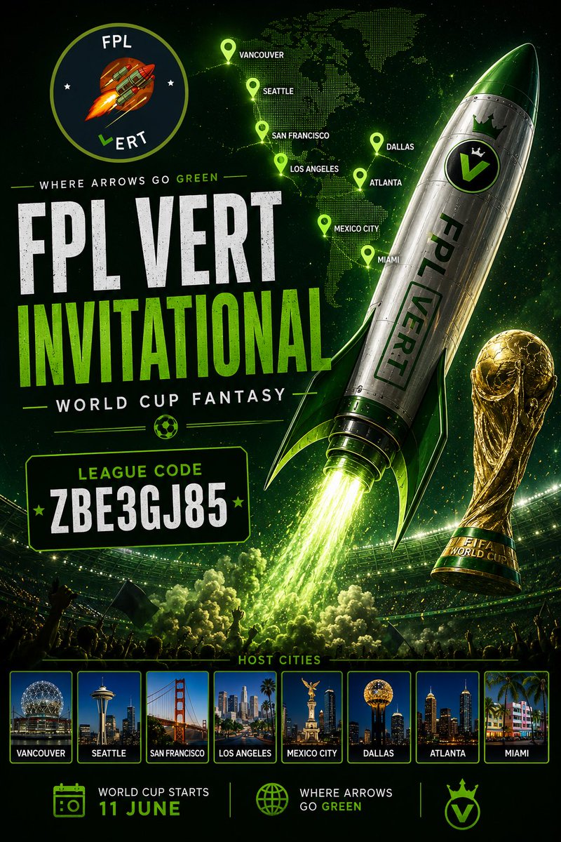 FPLvert's tweet photo. playing #WorldCupFantasy? 👀 

the FPL vert Invitational league is now open 🌎🏆

will be sharing drafts, transfers, captain picks and all the bad decisions in between throughout the tournament 🤪

💹🚀 https://t.co/jRmR1kXnm6