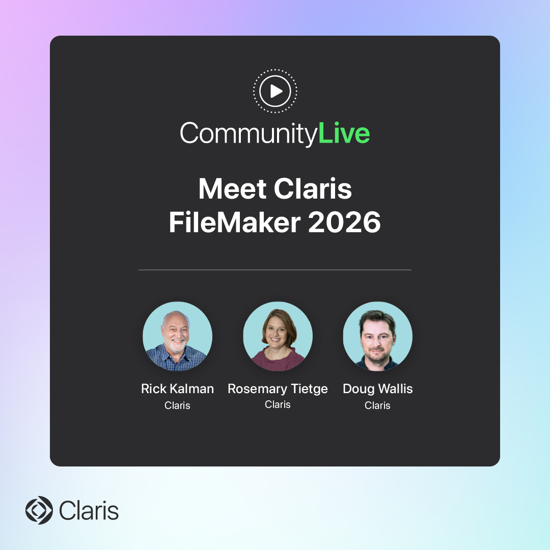 ClarisOfficial's tweet photo. Claris FileMaker 2026 is coming.

On June 9, we're breaking it down live. AI improvements, developer productivity wins, platform upgrades — all of it, with room for your questions.

🔗 Save your spot. https://t.co/wxAXAfKqsN https://t.co/4c87Sh46EB