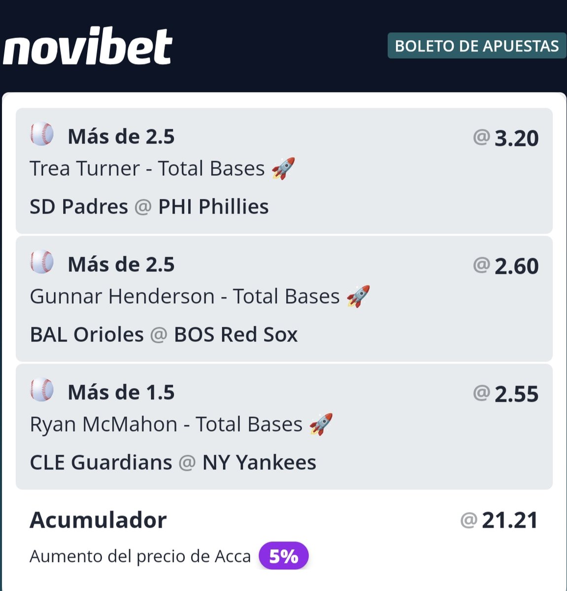DoubleDoubleBet's tweet photo. ⚾ MLB Total Bases Parlay
🏌🏼 @treavturner o2.5 TB
🏌🏼  Gunnar Henderson o2.5 TB
🏌🏼 @Ry_McMahon o1.5 TB
📊 Cuota 21.21
💵 1u

Si les gusta una separada pueden jugarla sencilla

Análisis 👇🏼

👉🏼 https://t.co/qjocKsC6x5

👉🏼 https://t.co/uJ2JfOIIqP

#MLB #PlayerProps #GamblingTwitter https://t.co/6xzOlQu6wm