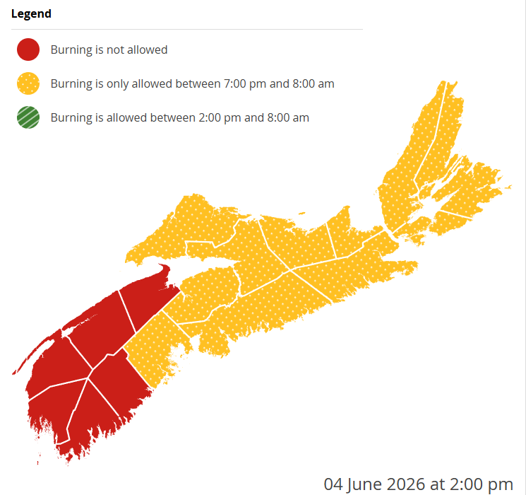 NS_DNR's tweet photo. Burning is not permitted between 8am and 2pm. 

Check before you burn and know your municipal bylaws. 

https://t.co/nEMLDfeFq5 https://t.co/SbxkFvak3V
