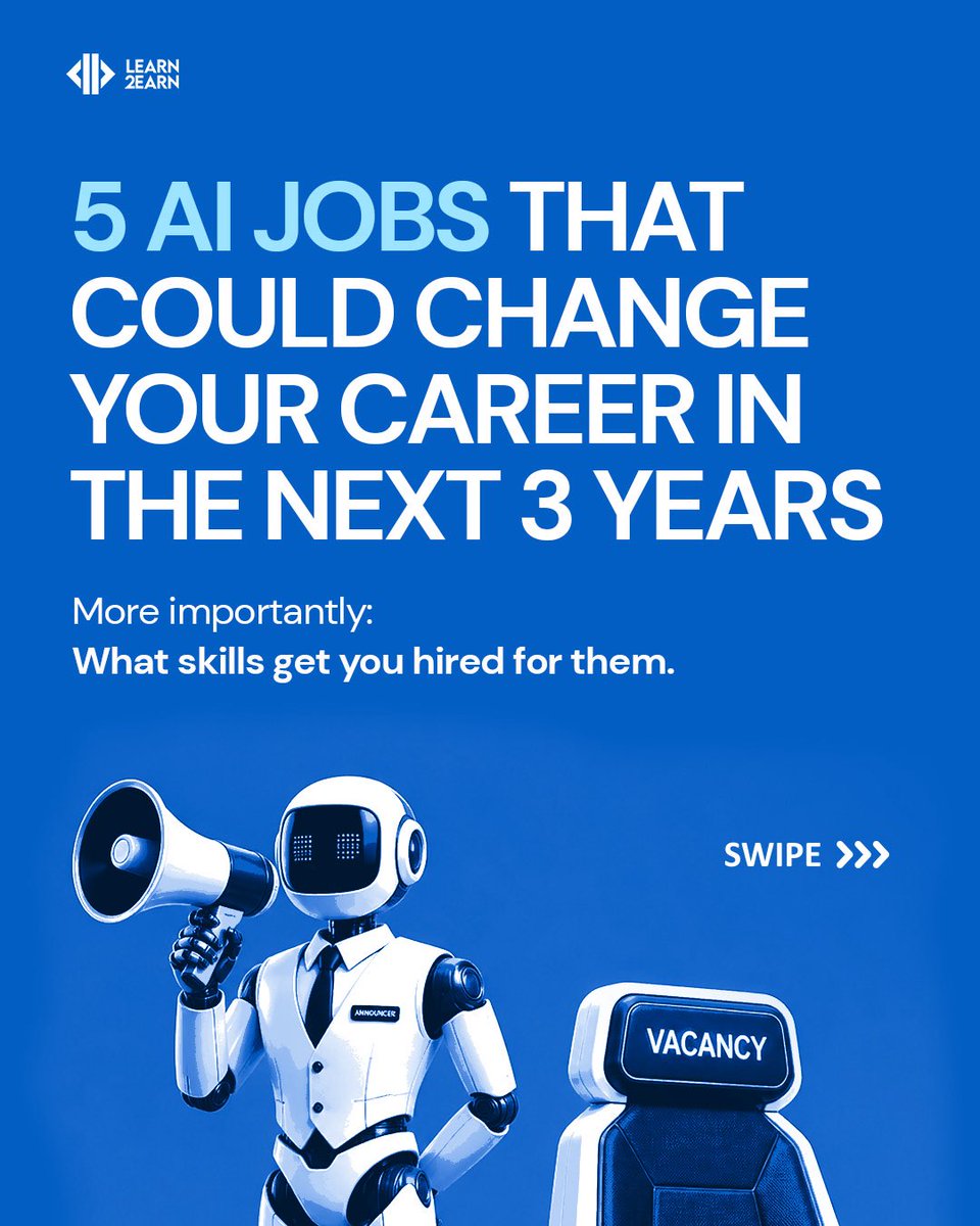 learn2earnNG's tweet photo. Three years from now, some of these roles will be among the most in-demand jobs in tech.

The interesting part isn’t the job title. It’s the fact that every one of them starts with the same thing: learning a skill and applying it consistently.

Whether you’re interested in building AI products, creating intelligent applications, managing AI teams, or turning data into business insights, the opportunity is bigger than most people realize.