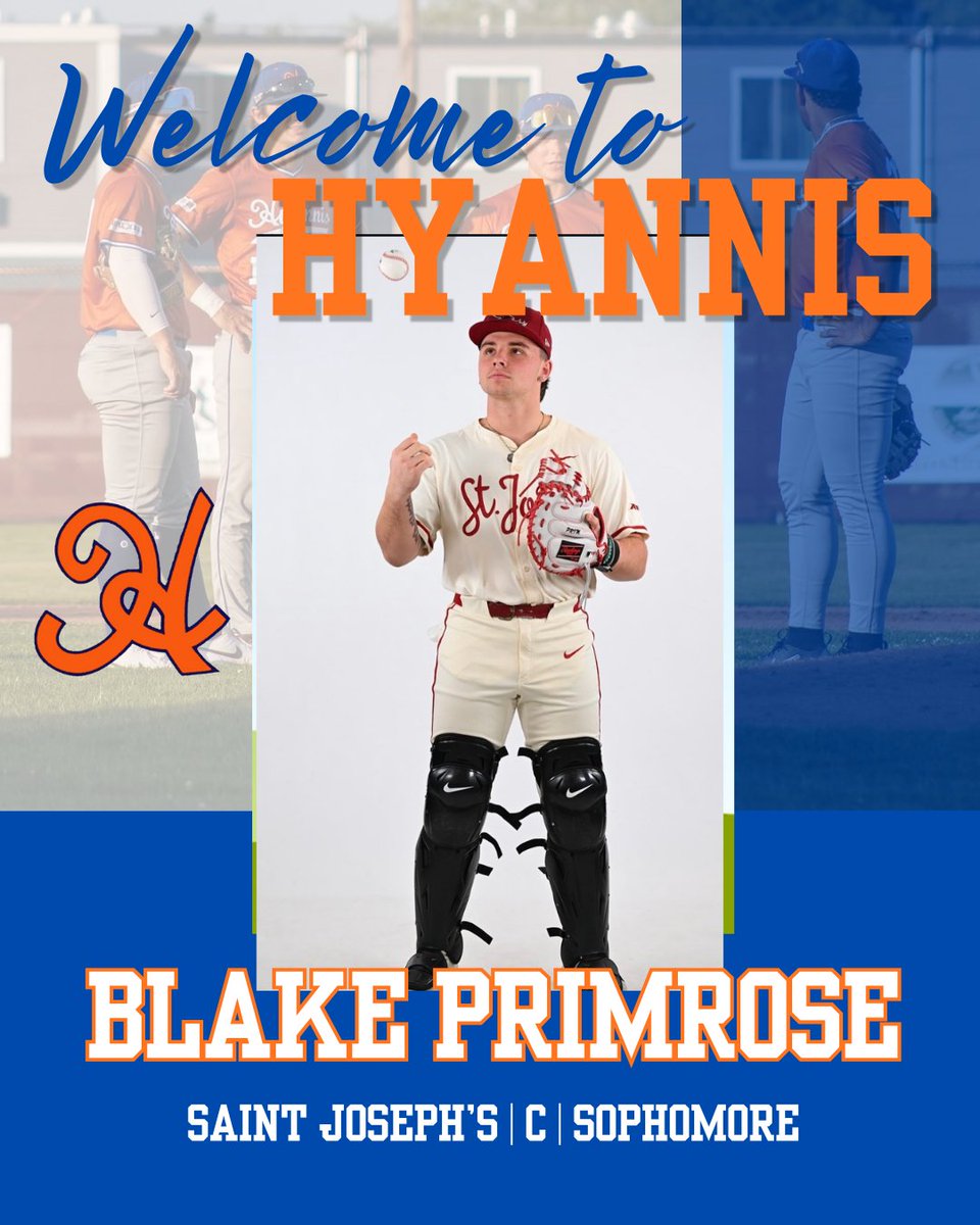 harborhawks's tweet photo. Bringing on the 2026 Atlantic 10 Player of the Year, Blake Primrose! Welcome to Hyannis!

The sophomore catcher from Saint Joseph’s slugged .859 with 24 homers, 18 doubles and 72 RBIs this spring. He hit .393 and worked his way on base for a .506 OBP. Primrose was also a A10 All-Rookie Team selection in 2025