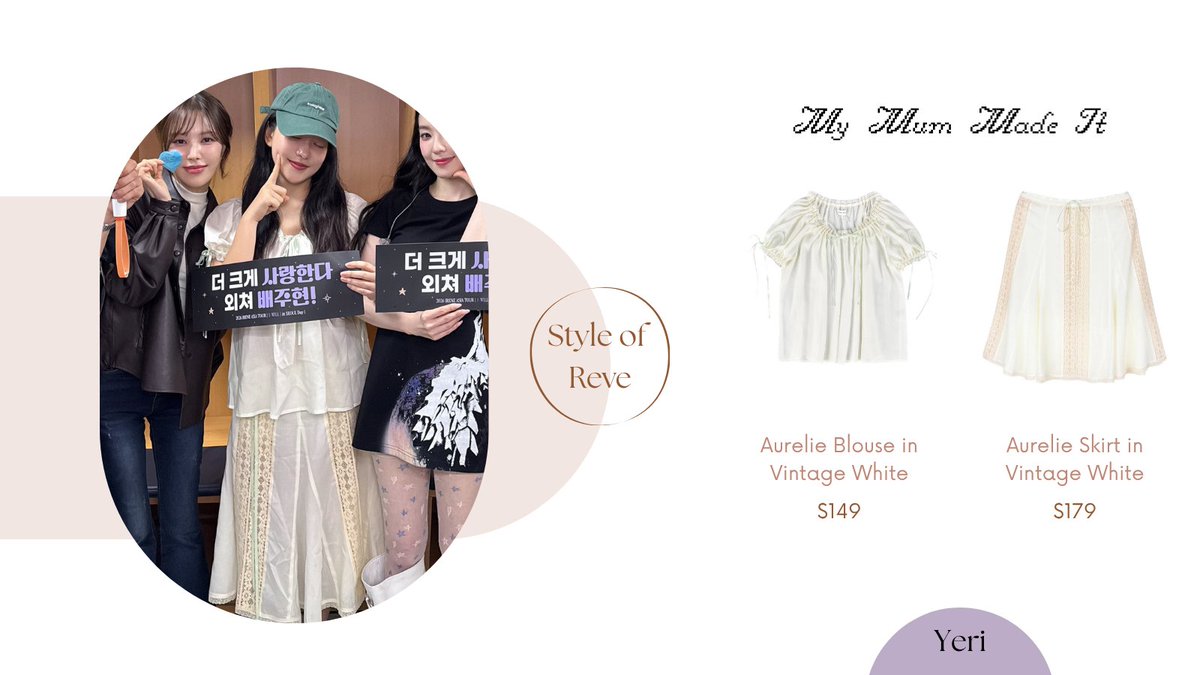 styleofreve's tweet photo. May 23, 2026 — Yeri wearing #MyMumMadeIt "Aurelie Blouse in Vintage White" with their "Aurelie Skirt", "Ribbon Stitch Shoulder Bag in Wisteria", "Ribbon Stitch Ballet Pumps" &amp; #EnoughOne "Logo Ball Cap in Green". 💜

#RedVelvet #레드벨벳 #Yeri #예리 #styleofyeri https://t.co/EJmAihNE2P