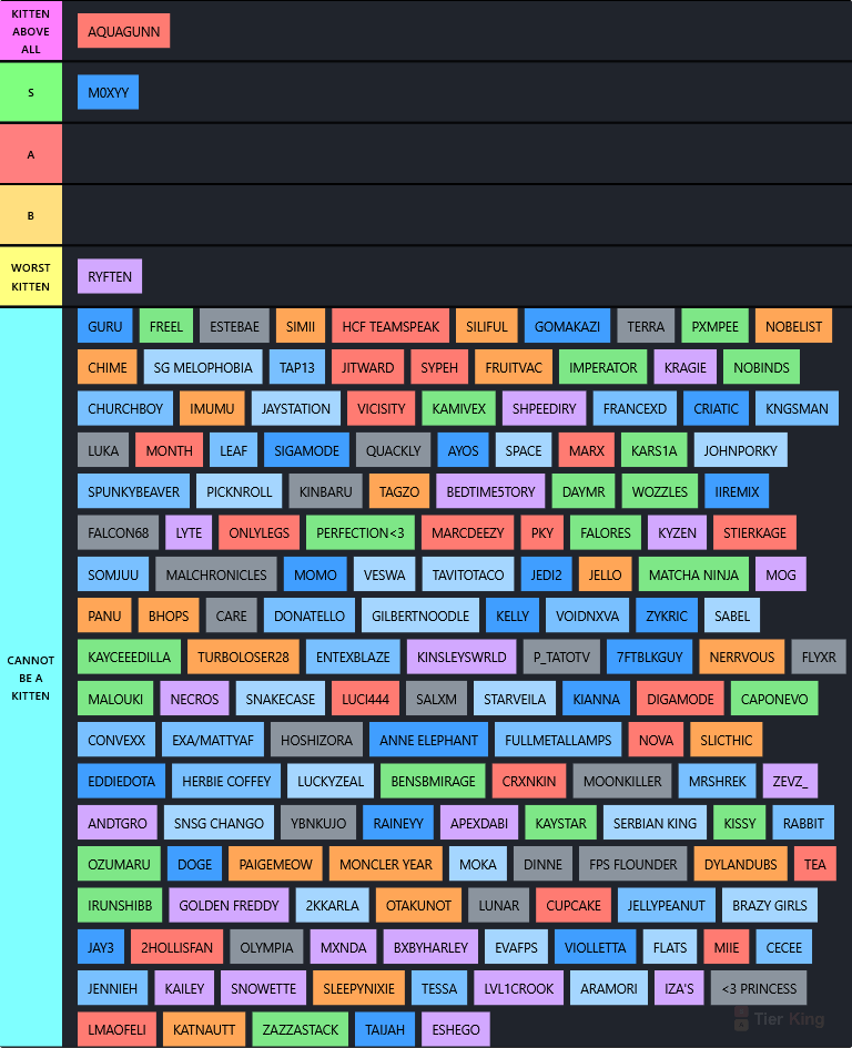 EshegoMR's tweet photo. Thought I'd post my Kitten Tierlist now that the egirl and eboy tierlist came out. https://t.co/rxYg5JgsFE
