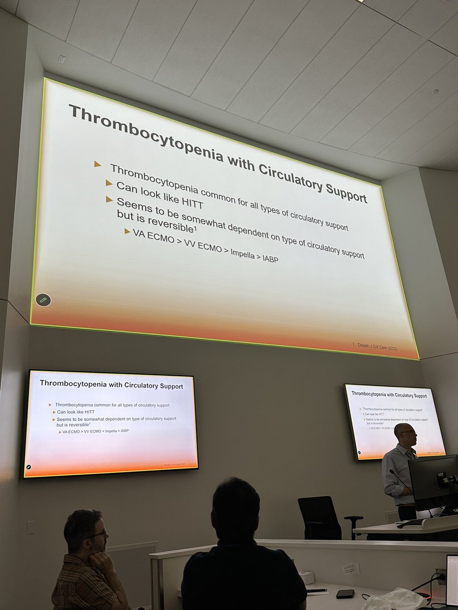 UMN_CCCEdSummit's tweet photo. 5) VA ECMO = highest thrombocytopenia risk
6) mechanical valves and bridging: reasonable if valve is both moderate to high bleeding and thromboembolism risk https://t.co/MNTjaIV00V
