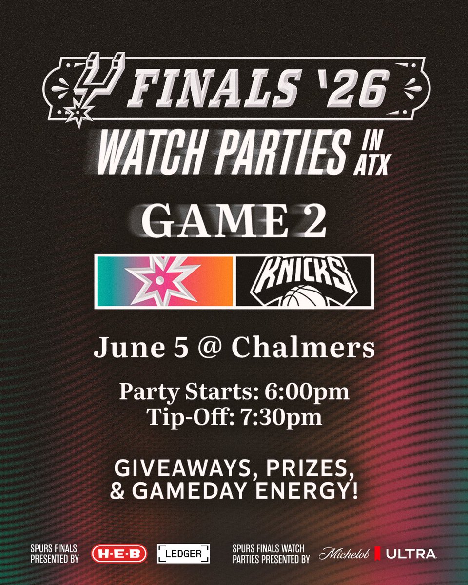 austin_spurs's tweet photo. 🚨Austin, the NBA Finals continue and so does the party! We’ll see you tomorrow for Game 2 at Chalmers (21+) 🎉

@HEB | @Ledger | @MichelobULTRA | #Sponsored https://t.co/qAReoN0UiA