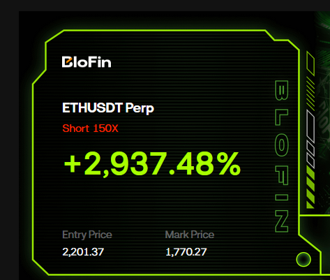 AntiRuggers's tweet photo. Closing my long term $ETH short.

The actual PNL is more like 5000%, but i already took profits multiple times and added to shorts, such as this post below. Even though it was the "worst" trade I have made publicly on X, its still a big win. GG, nobody else can compete. Go tell those "KOLS" to keep LARPING while I provide receipts.

Thank you @BloFin_Official for the opportunity and for not being shady POS like @MEXC 

Ima give away some of my profits for tax write offs, so drop your SOL addy, like comment and retweet!