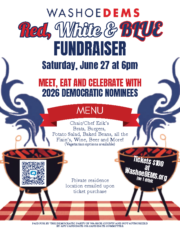 WashoeDEMS's tweet photo. Get your tickets for the Washoe Dems Red, White, and Blue fundraiser! Our own Chair Erik Jimenez will be putting on his chef’s hat and cooking up some tasty burgers, and it will be a chance to meet our Democratic Primary winners.

Ticket info at https://t.co/MaSCcL7S7b. https://t.co/v6VvIBd2eE