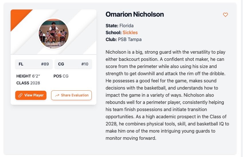 CoachRod352's tweet photo. 6’2 2028 CG (@omar8nich) 
A prospect to watch in Florida’s 2028 class. Confident scorer that rebounds and defends at a high level. His versatility and feel for the game continue to attract interest from college coaches.

@prephoopsfl @lordbrydson @PSBTampaBay @SEHoopsReport https://t.co/miy0Glf0YJ